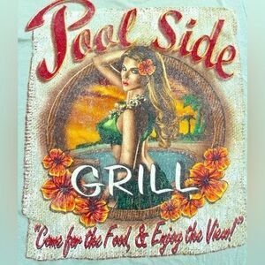 Pool Side Grill men’s graphic t shirt 2XL brown with sexy tropical woman view